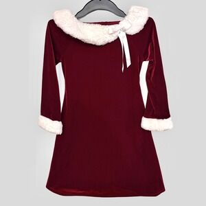 Velvet Christmas Dress Girls Size 8 Dark Red Burgundy Faux Fur Trim Santa Party‎